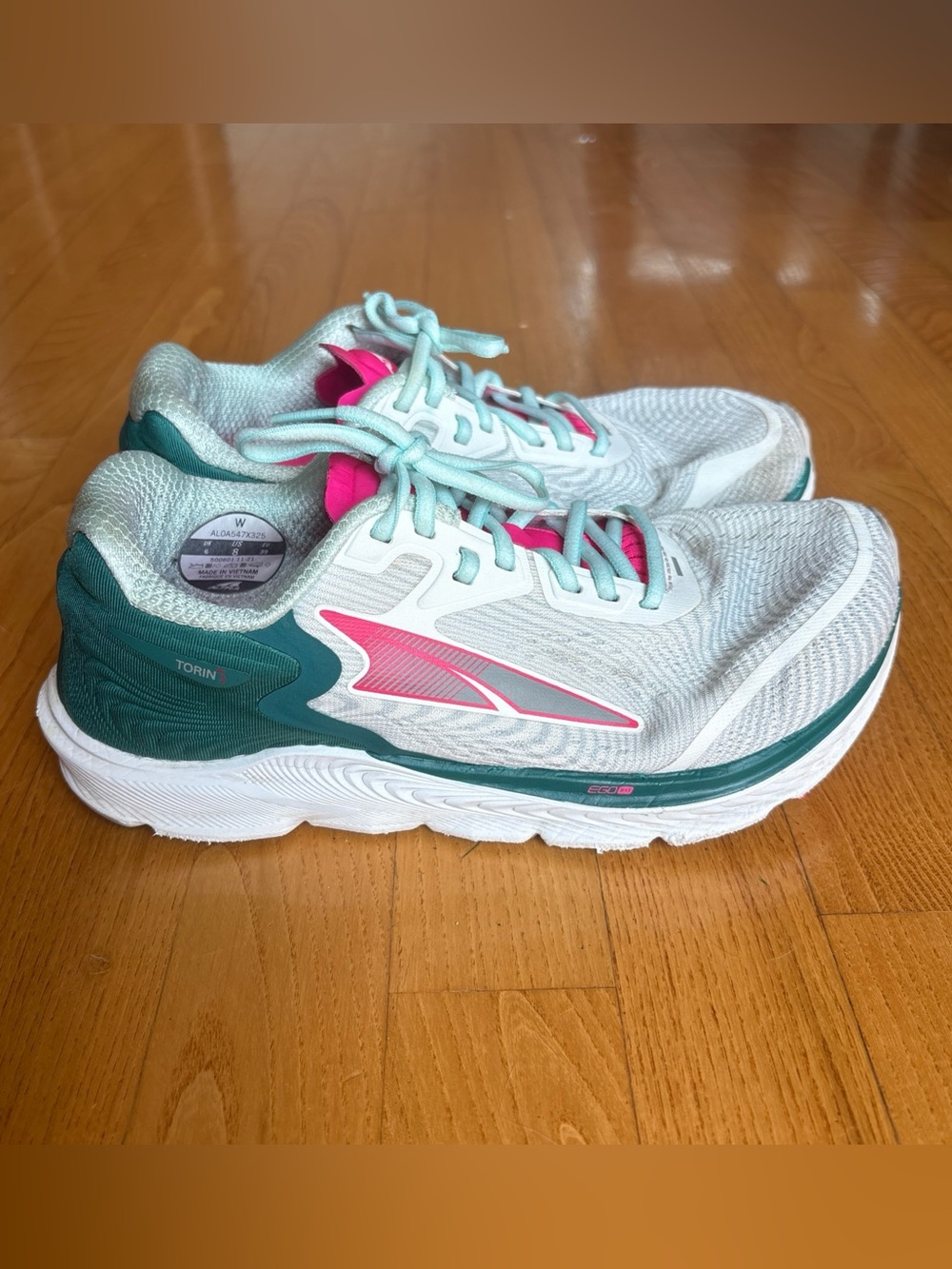Altra Torin 5 Running Shoes Sneakers Womens Teal Green Pink White Athletic Sz 8